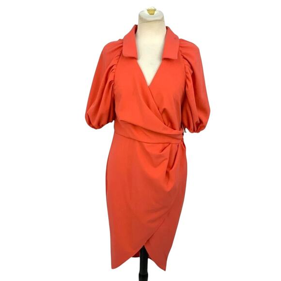ASOS DESIGN Curve Twist Front Midi Shirt Dress Coral Size 12 NWOT $65 MSRP - Picture 2 of 8